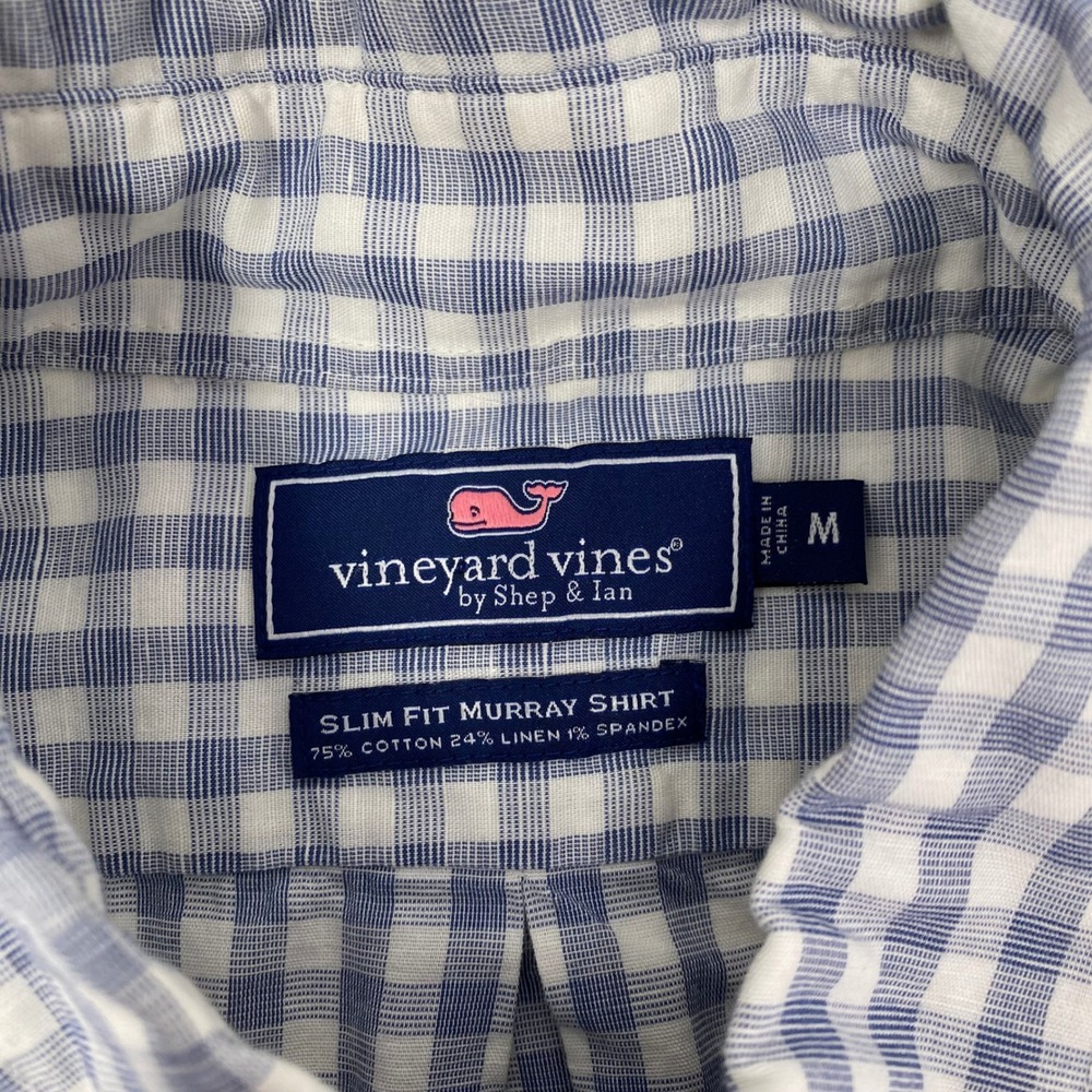 Vineyard Vines Slim Fit Murray Shirt Gingham Check Button Down Cotton Blend M - Picture 4 of 4